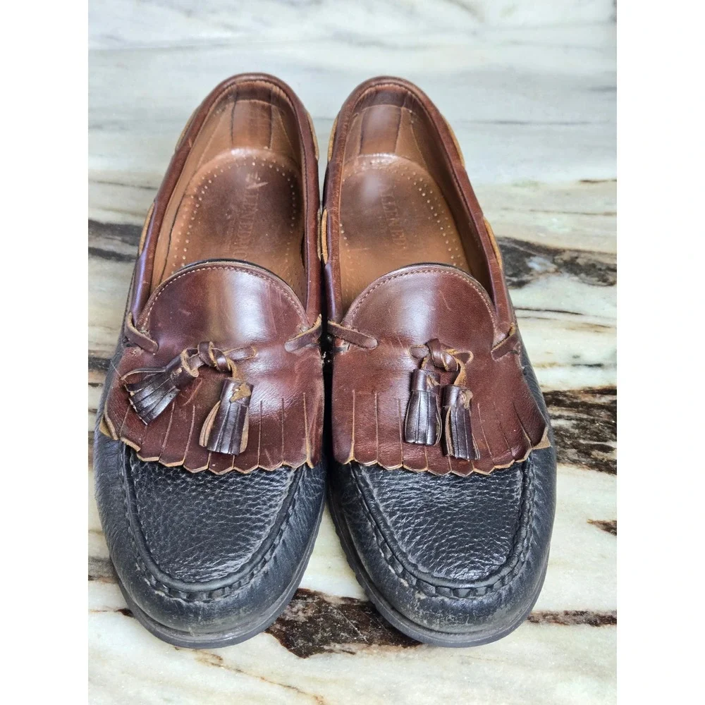 Allen Edmonds Mens 11.5 D Two Tone Brown Black‎ Leather Kiltie Tassel Loafers